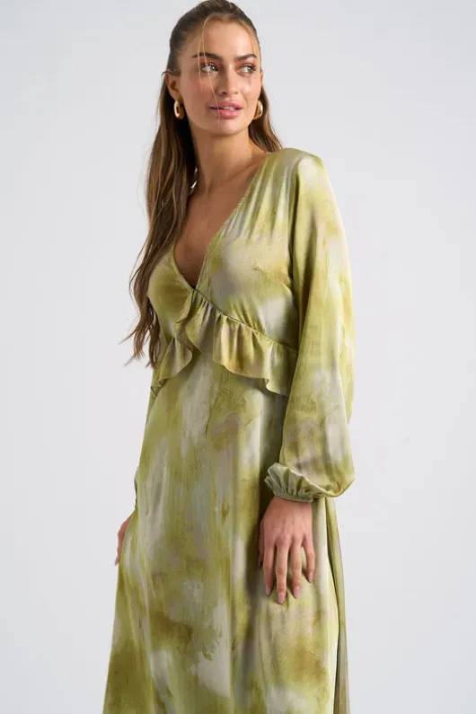 Tie Dye Ruffle Seam Smock Dress