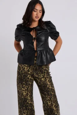Tie Front PU Top
