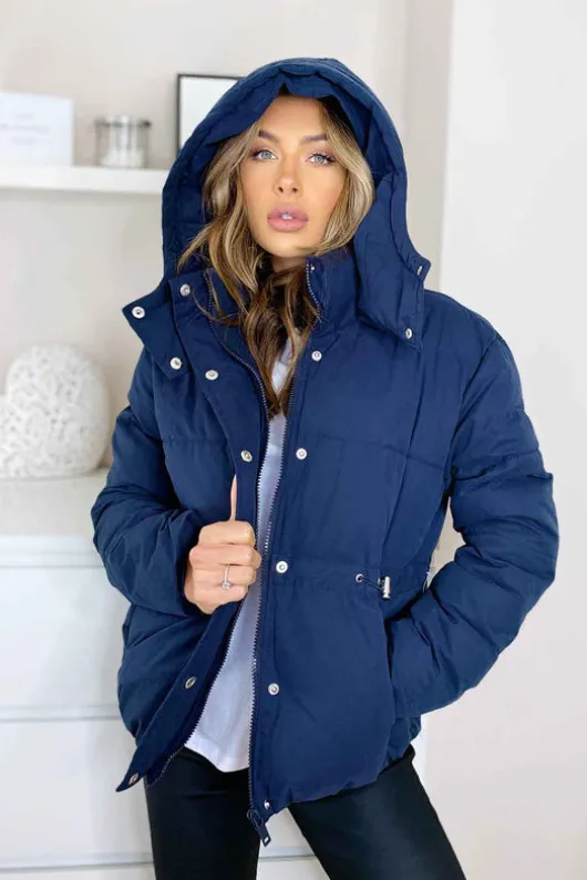 Veneto Waisted Navy Puffer Jacket