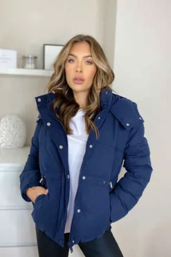 Veneto Waisted Navy Puffer Jacket