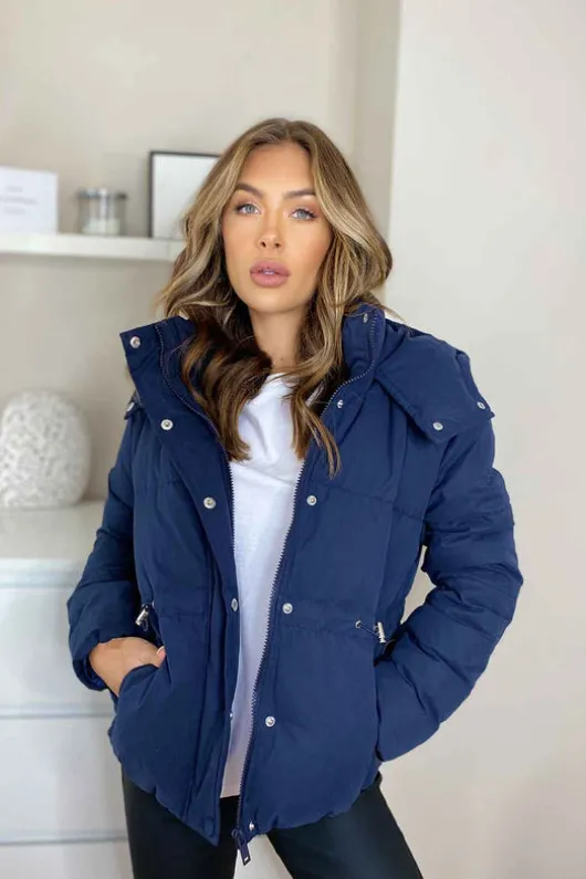 Veneto Waisted Navy Puffer Jacket