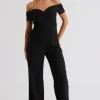 Vienna Black Self Belted Bardot Jumpsuit