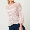 Violet Pink Crochet V Neck Knitted Jumper