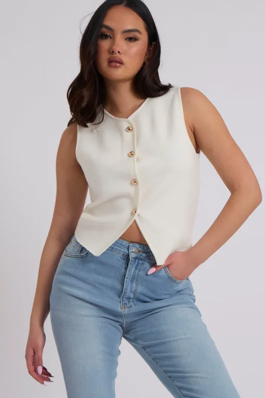 White Button Front Vest
