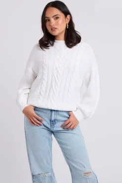 White Cable Crew Neck Jumper
