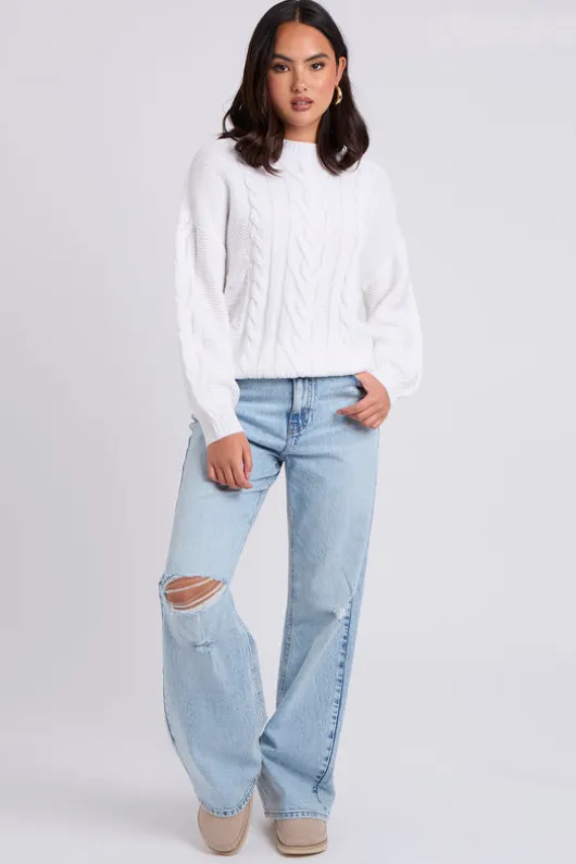 White Cable Crew Neck Jumper