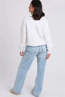 White Cable Crew Neck Jumper
