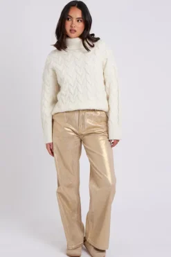 White Cable Roll Neck Jumper