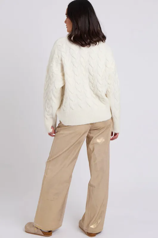 White Cable Roll Neck Jumper