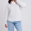 White Honeycomb Cable Roll Neck Jumper