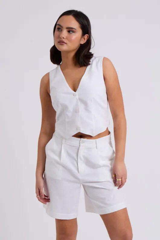 White Linen Blend Waistcoat