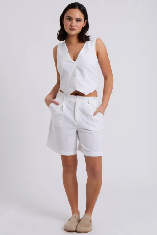 White Linen Blend Waistcoat