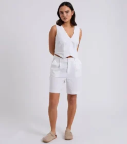 White Linen Blend Waistcoat