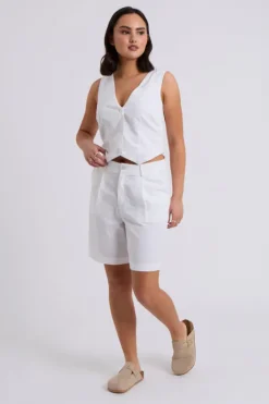 White Linen Blend Waistcoat
