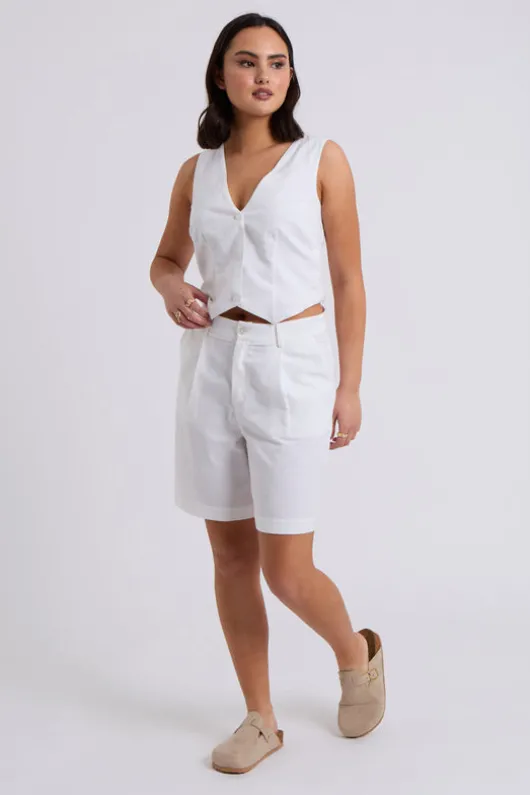 White Linen Blend Waistcoat