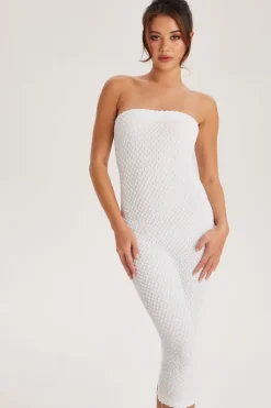 White Textured Bandeau Dress