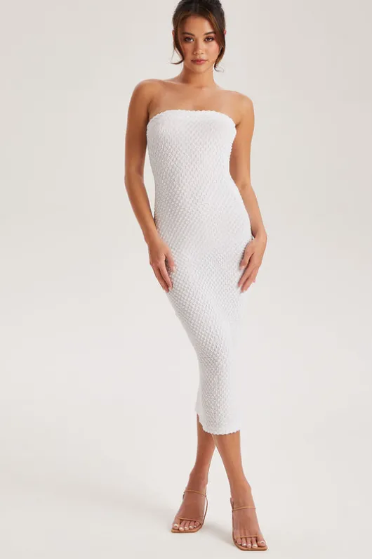 White Textured Bandeau Dress