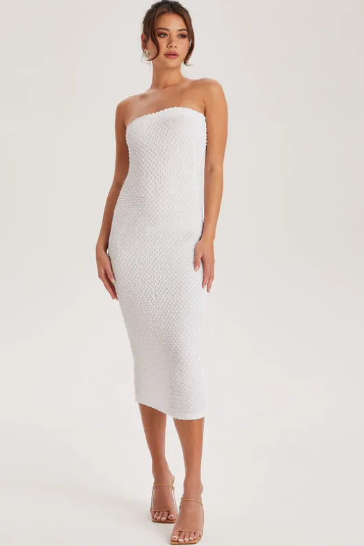 White Textured Bandeau Dress