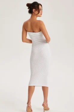 White Textured Bandeau Dress