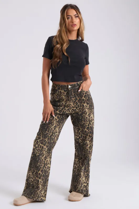 Wide Leg Leopard Print Jean