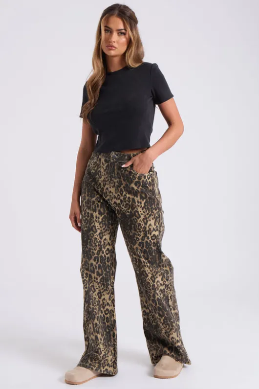 Wide Leg Leopard Print Jean