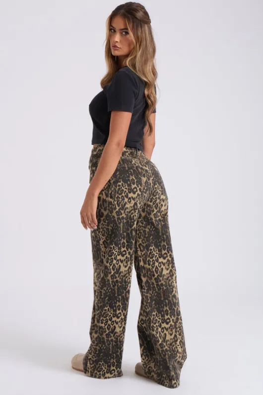 Wide Leg Leopard Print Jean