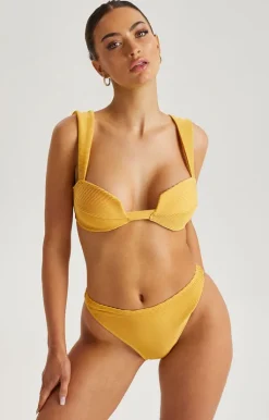 Yellow Textured Ribbed Bikini Top
