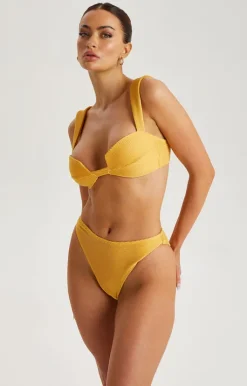 Yellow Textured Ribbed Bikini Top