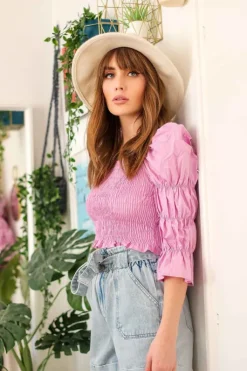 Zee Lilac Sheered and Gathered Poplin Top