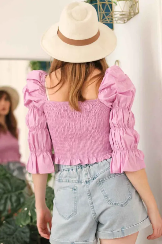 Zee Lilac Sheered and Gathered Poplin Top
