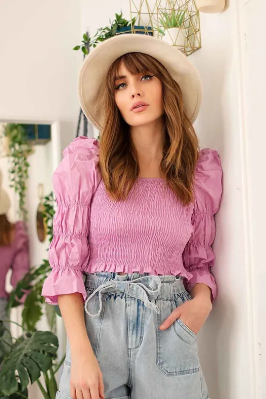 Zee Lilac Sheered and Gathered Poplin Top